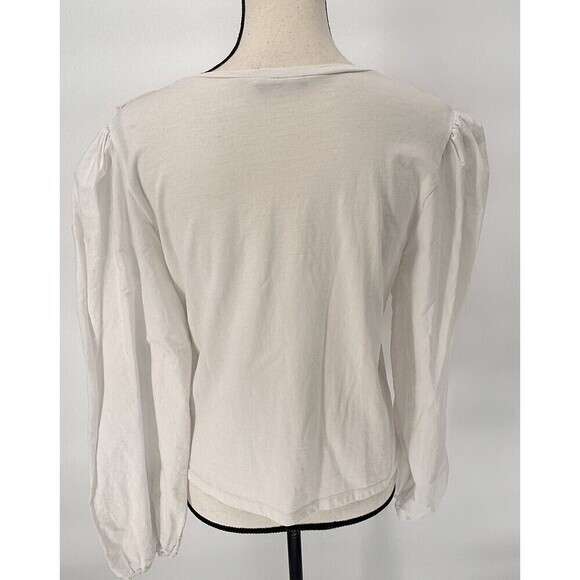 Zara Combination Banded White Top Blouse Long Sleeve SZ Small Elegant - Picture 7 of 13